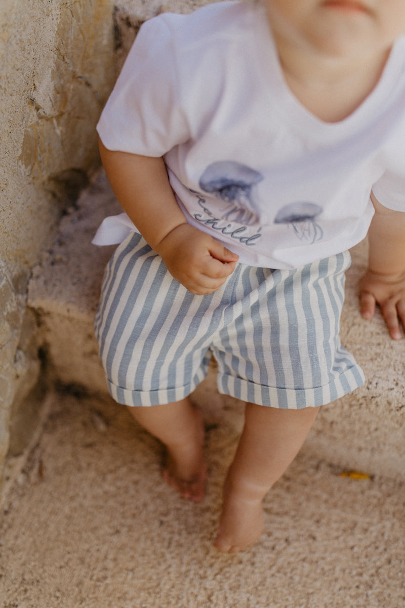 Linen shorts 'blue stripes'