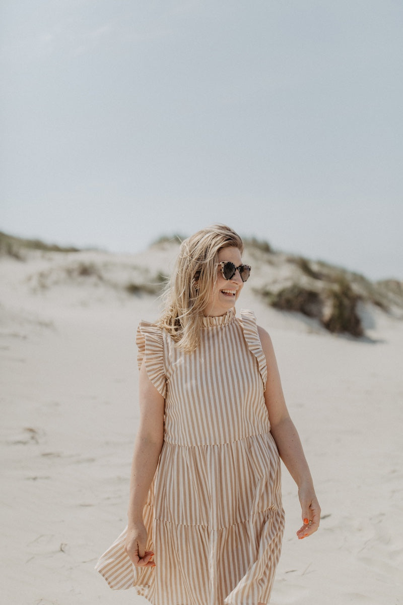 Mini-Me linen dress with stripes for women