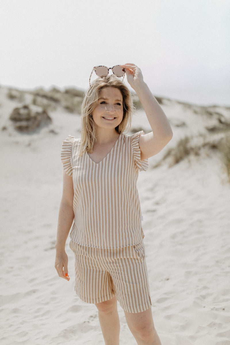 Mini-Me linen shorts with stripes for women