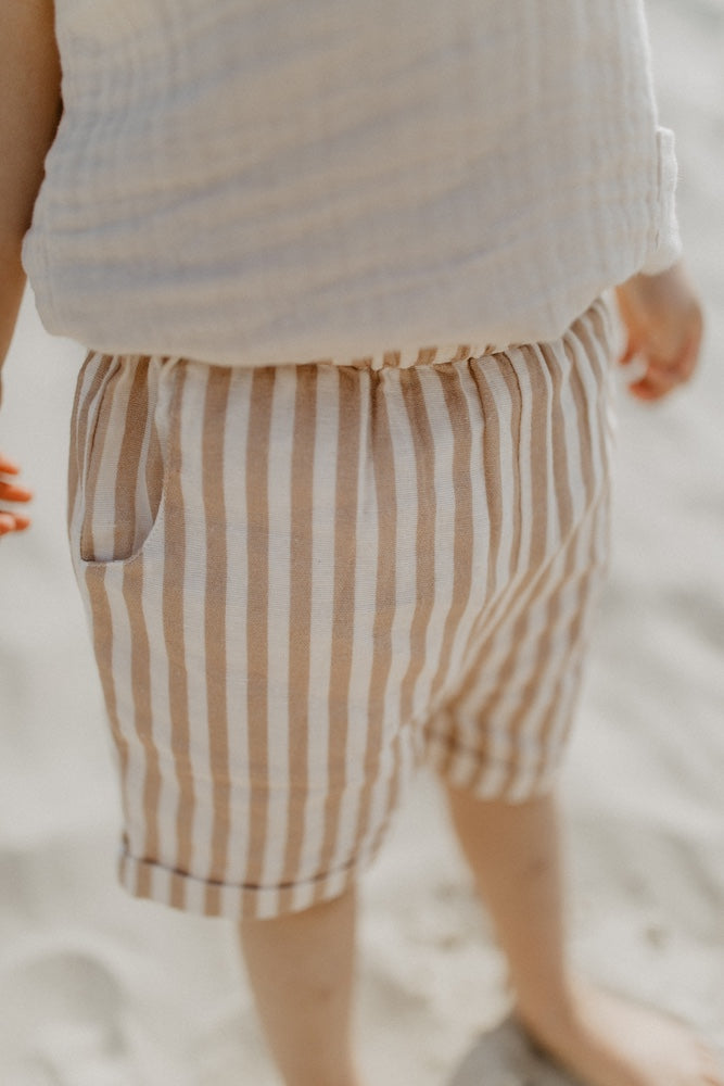 Mini-Me linen shorts with stripes for children