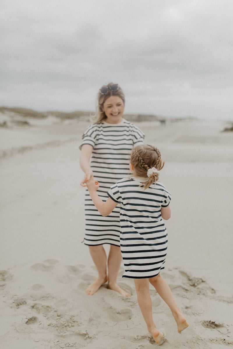 Mini-Me sweat dress 'navy stripes' for children