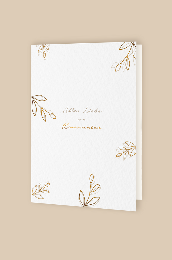 Klappkarte Blätter 'Alles Liebe zur Kommunion' mit Umschlag
