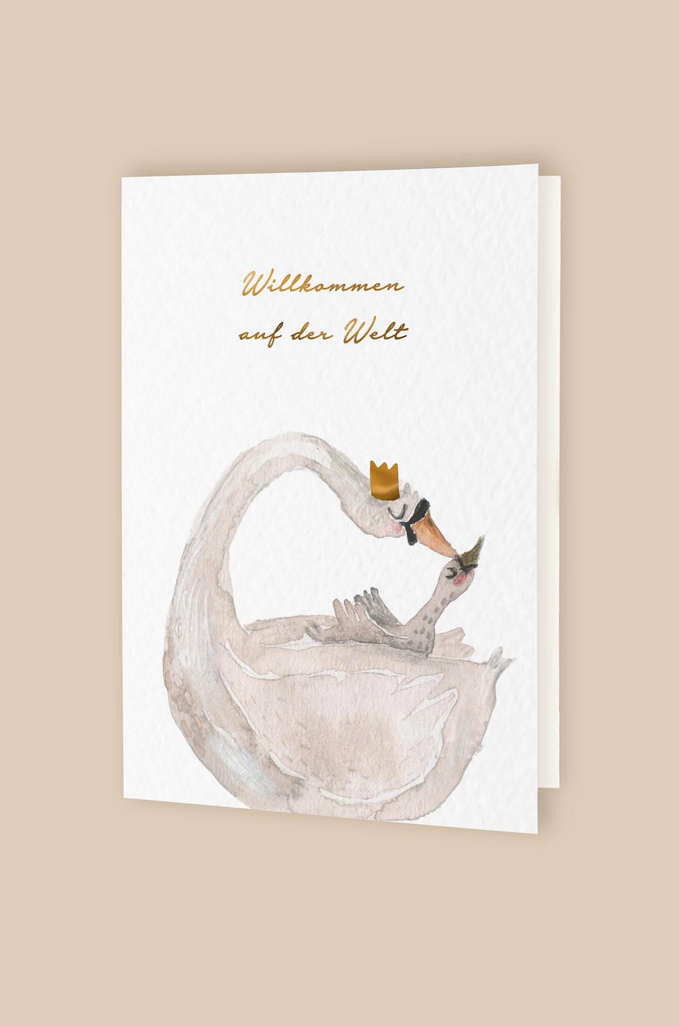 Swan greetings card 'Willkommen auf der Welt' with envelope