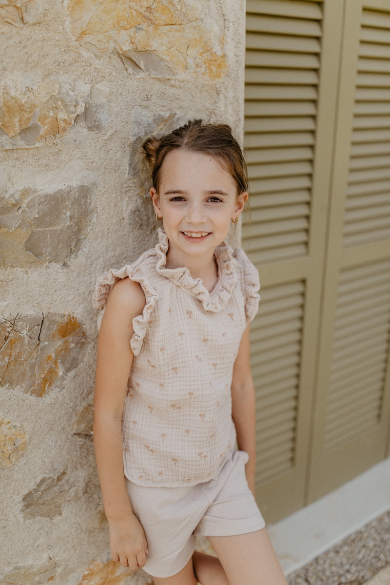 Muslin top 'palm trees' with ruffles