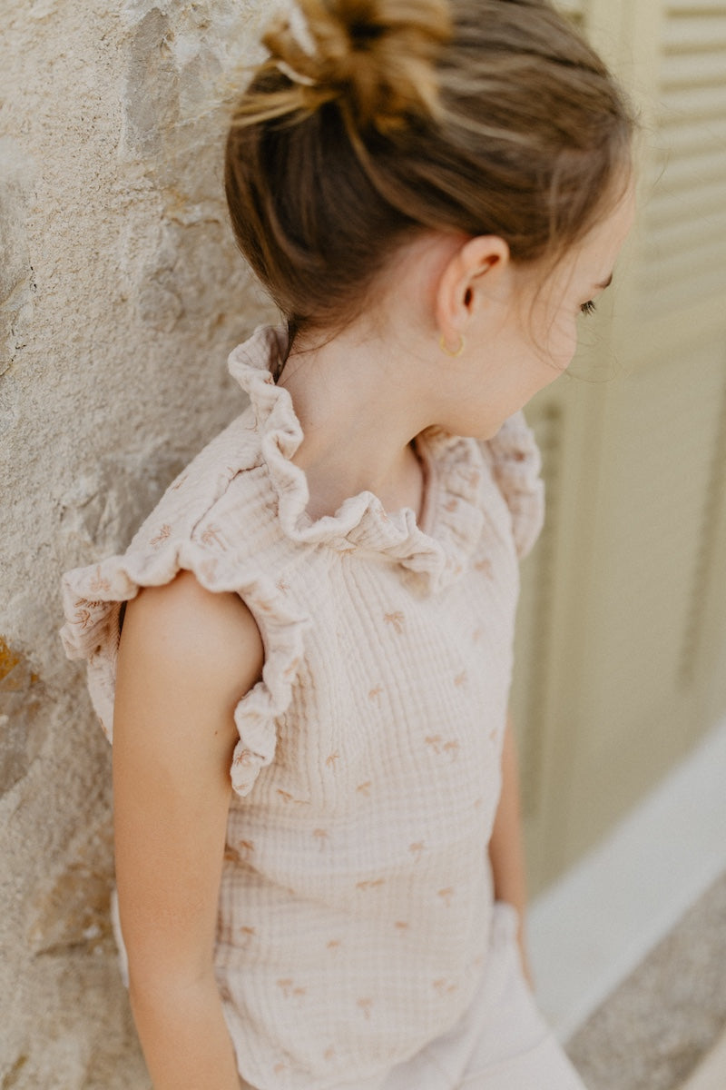 Muslin top 'palm trees' with ruffles