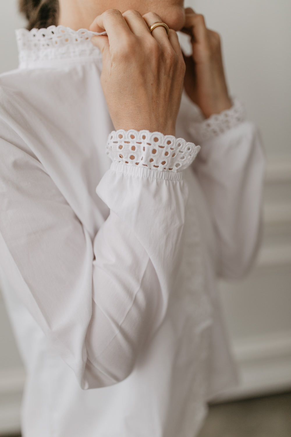 Lace blouse with broderie anglaise for women