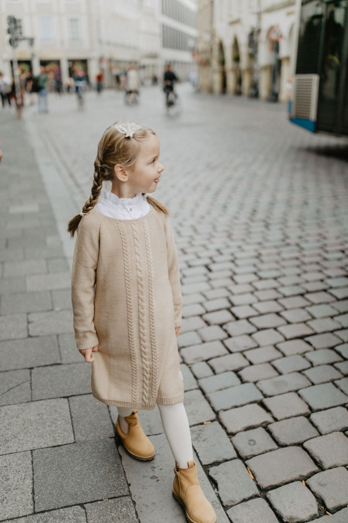 Kleid Mit Zopfstrickmuster Coffee Aus Merinowolle