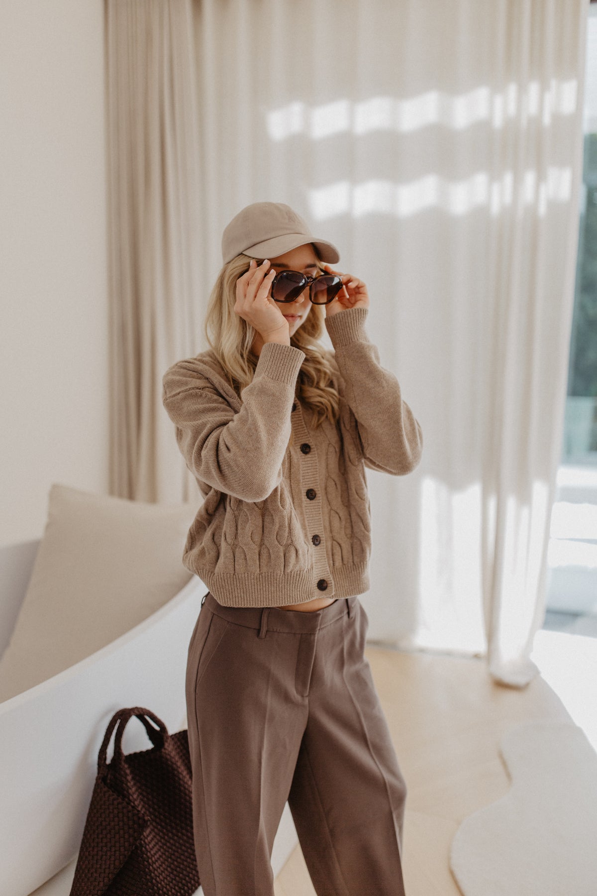 Vest met kabelpatroon | Caramel