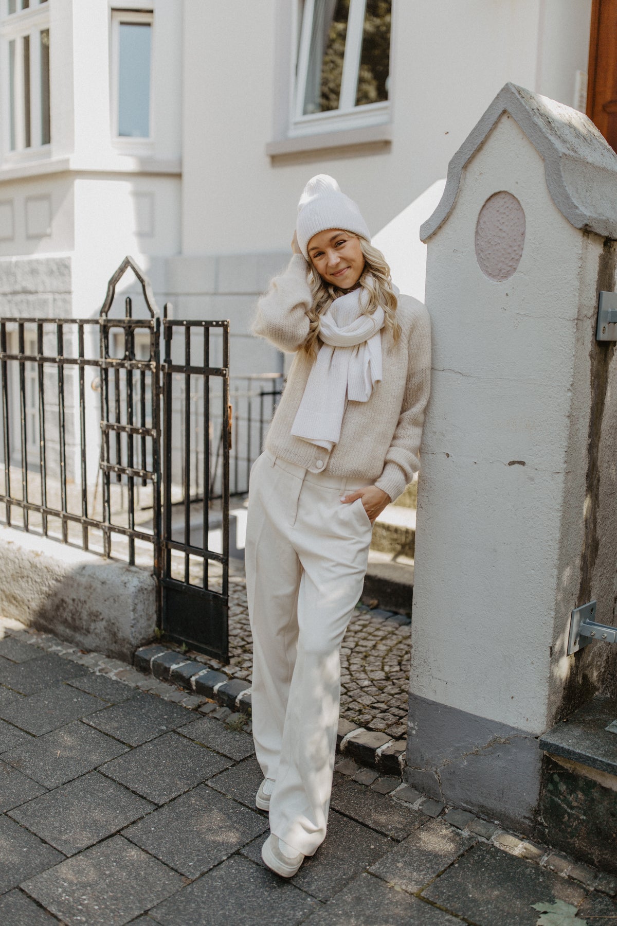 Bonnet côtelé avec logo | Crème
