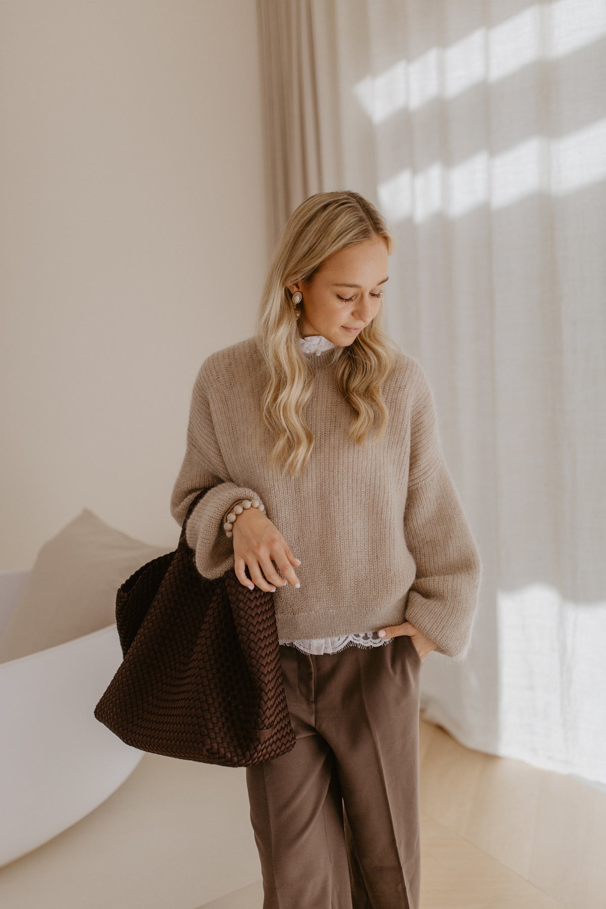 Trui van mohairmix | Taupe