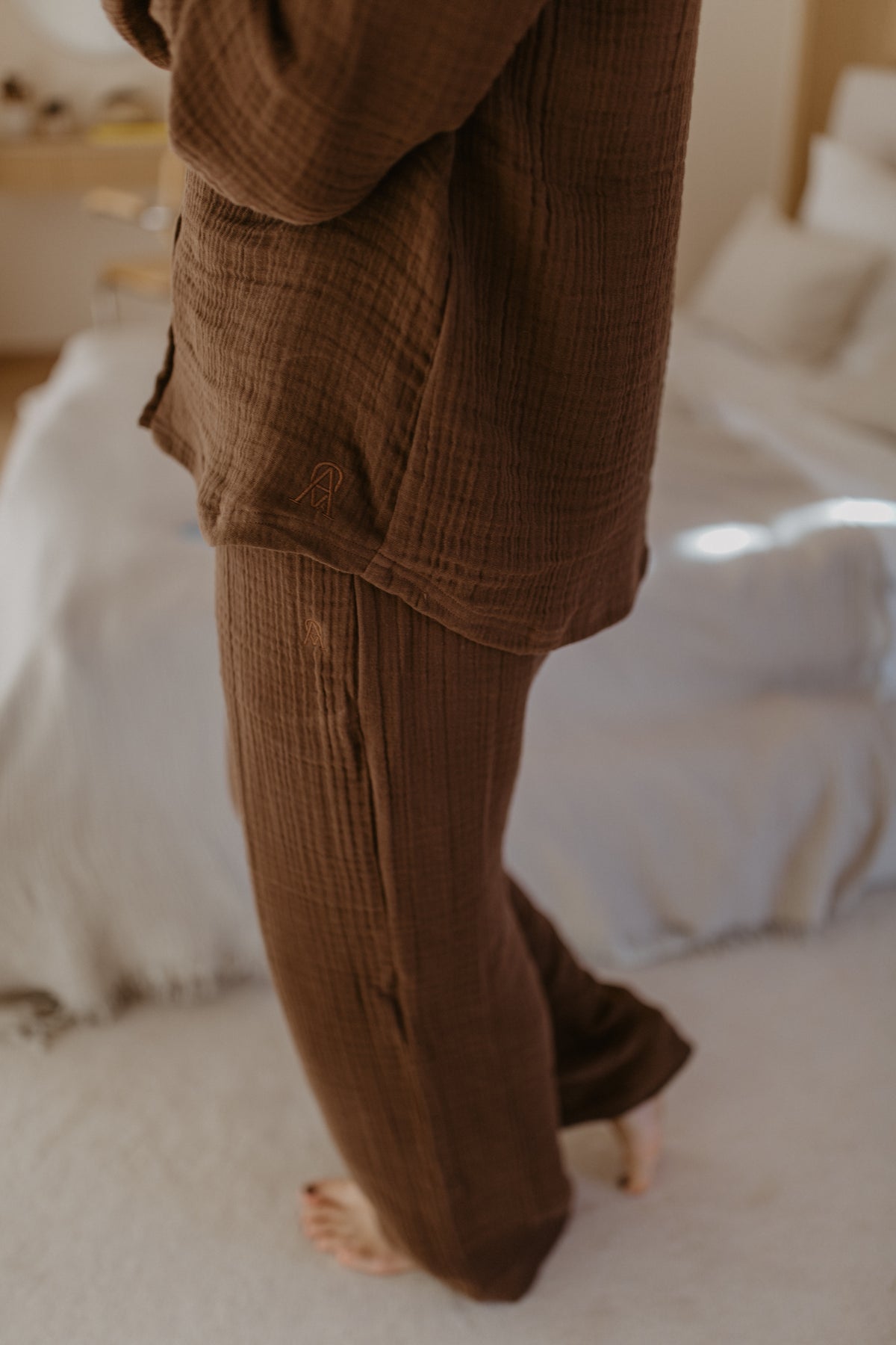 Organic Cotton Muslin Lounge Wear Set | Brown