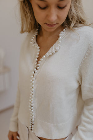 Pearl Trim Cardigan | Cream