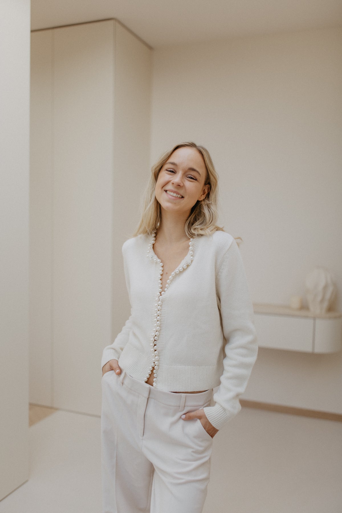 Pearl Trim Cardigan | Cream