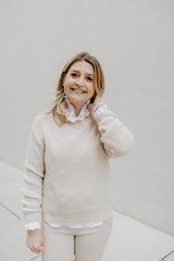 Mini-Me Strickpullover 'beige' mit Rüschenkragen für Frauen