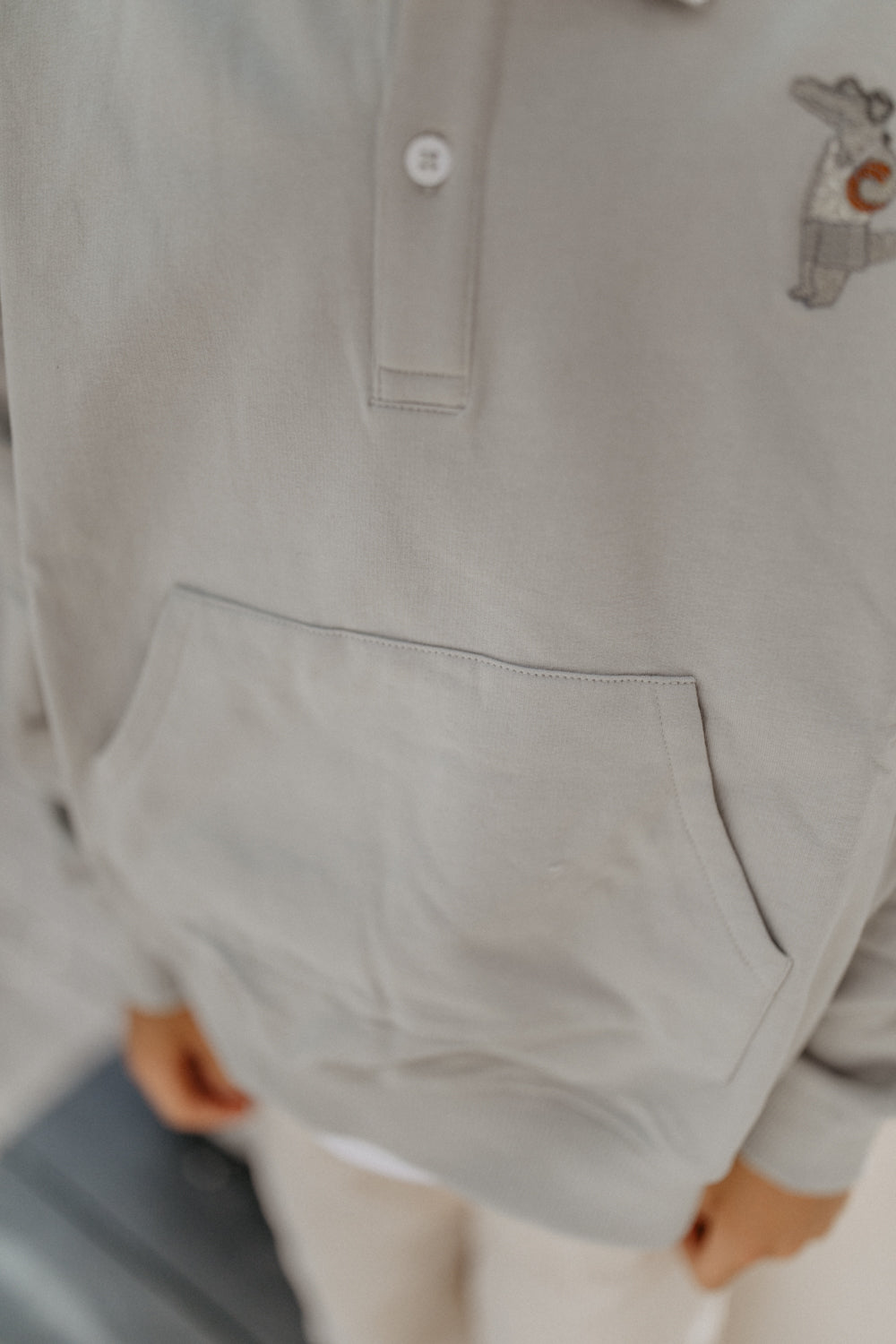 Unisex Oversized Polo Sweatshirt with Pouch Pocket