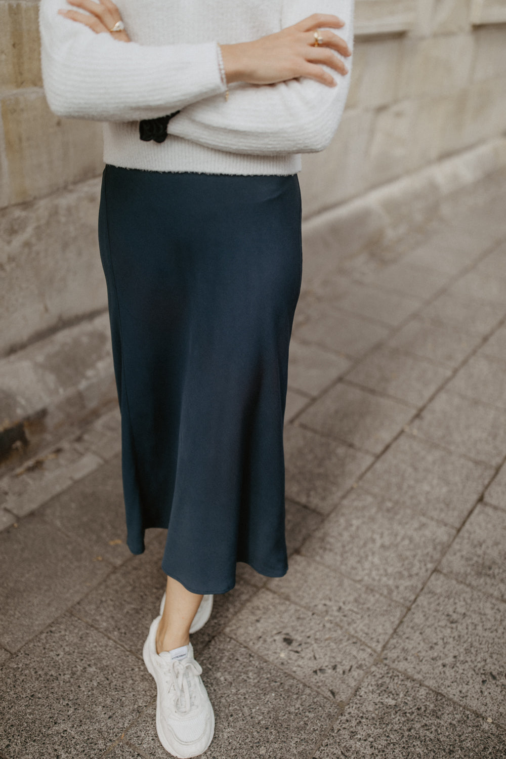 Midi-Rock „Navy“ mit hoher Taille