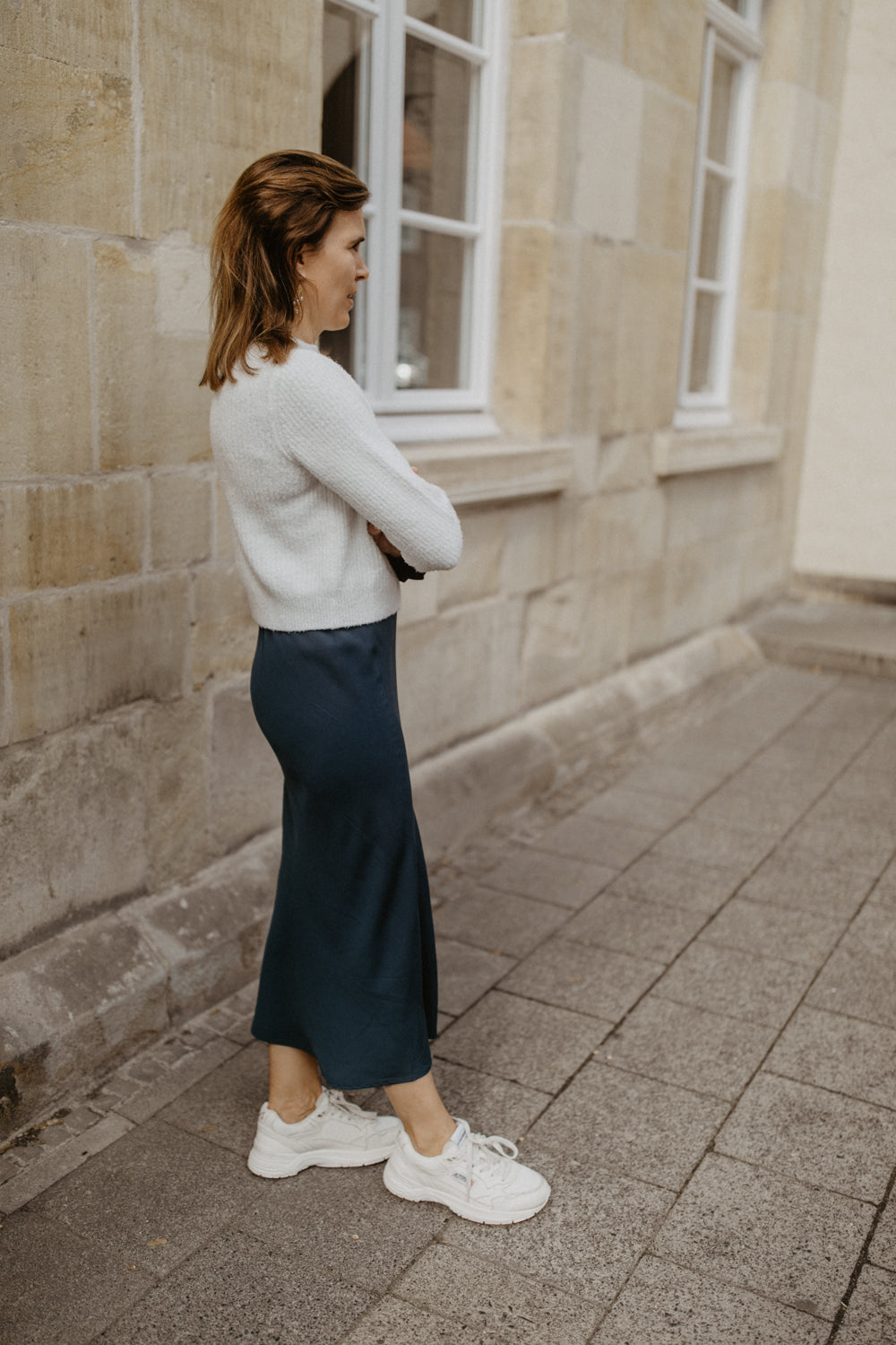 Midi-Rock „Navy“ mit hoher Taille