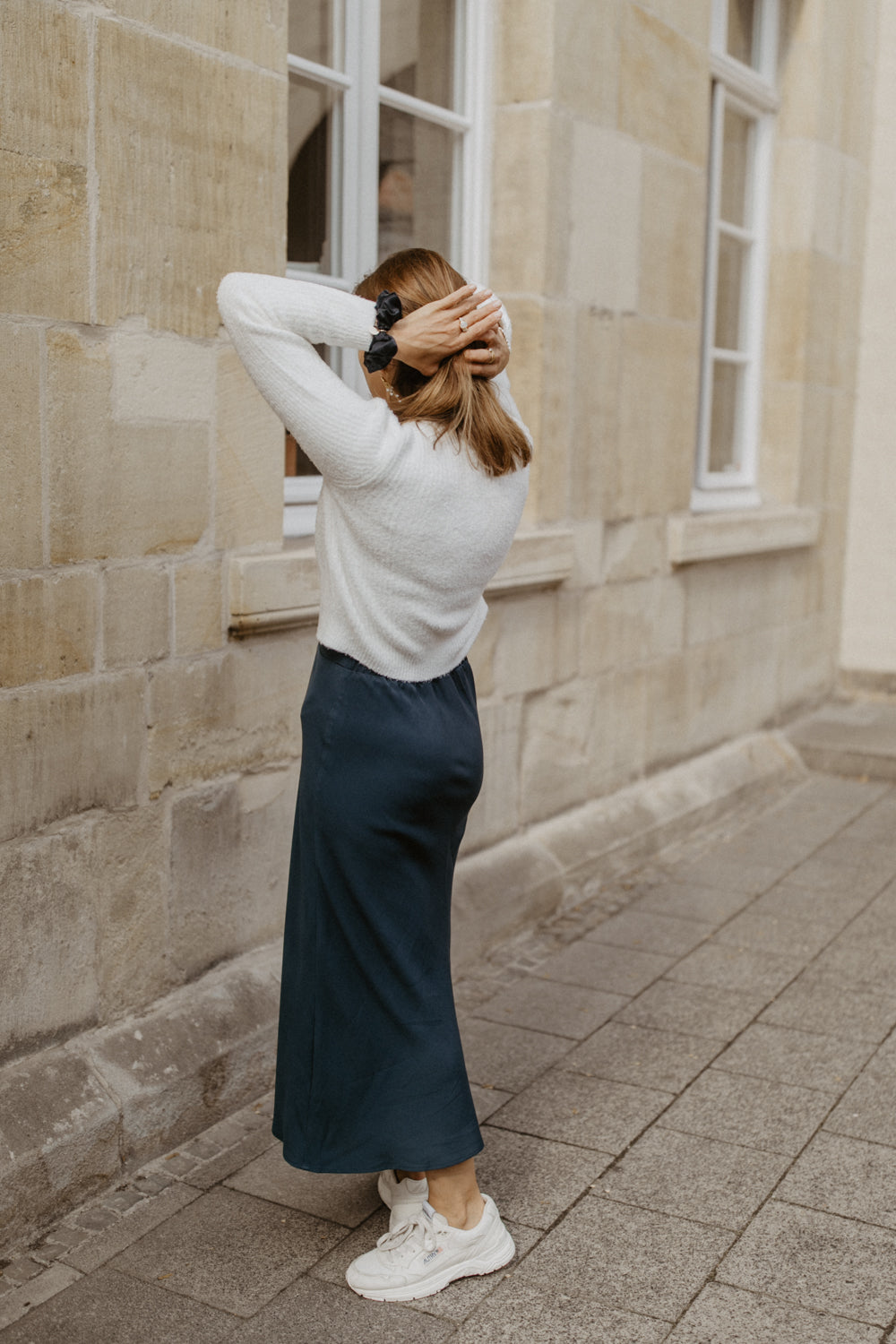 Midi-Rock „Navy“ mit hoher Taille