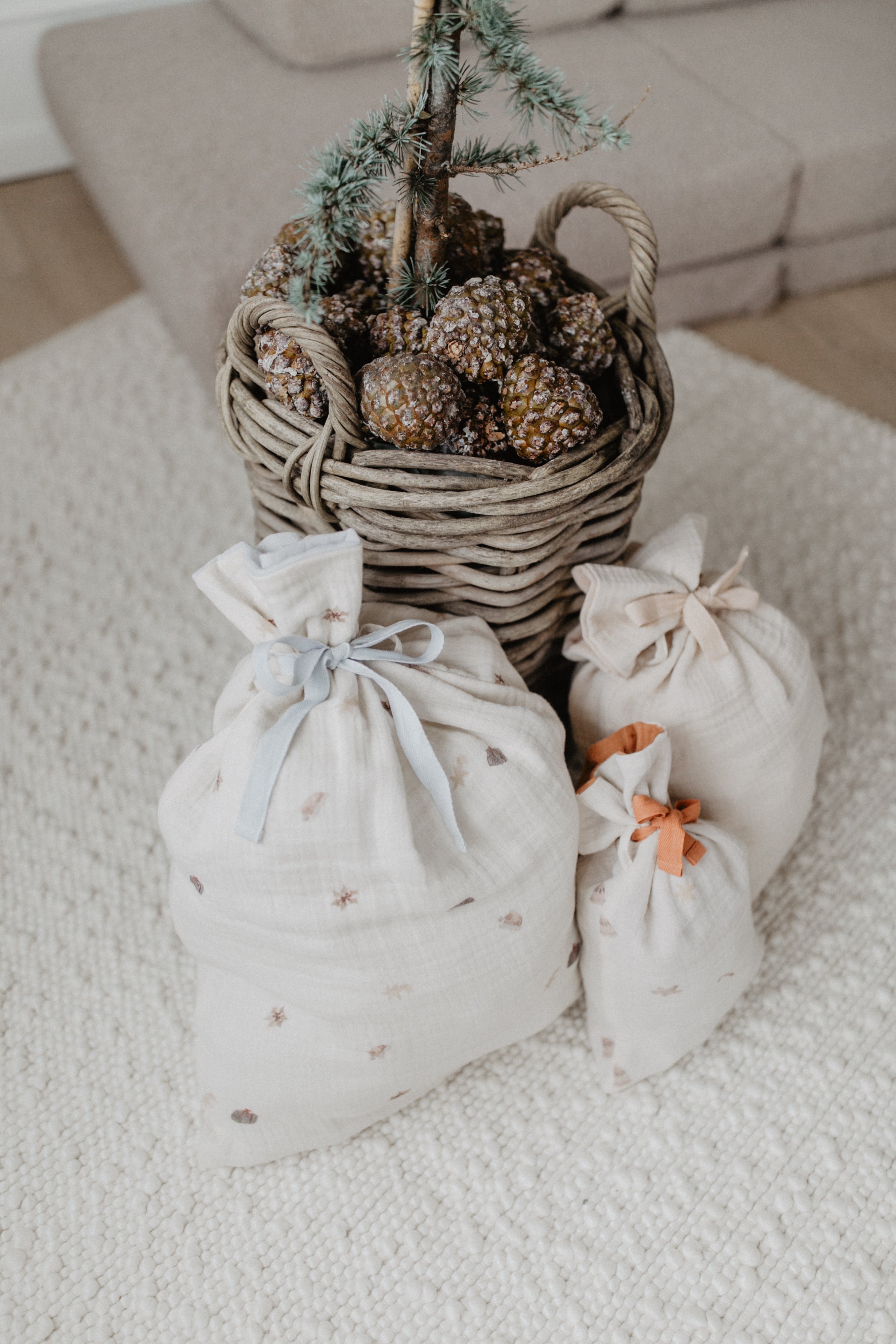3er Set Musselin Geschenksäcke 'christmas'