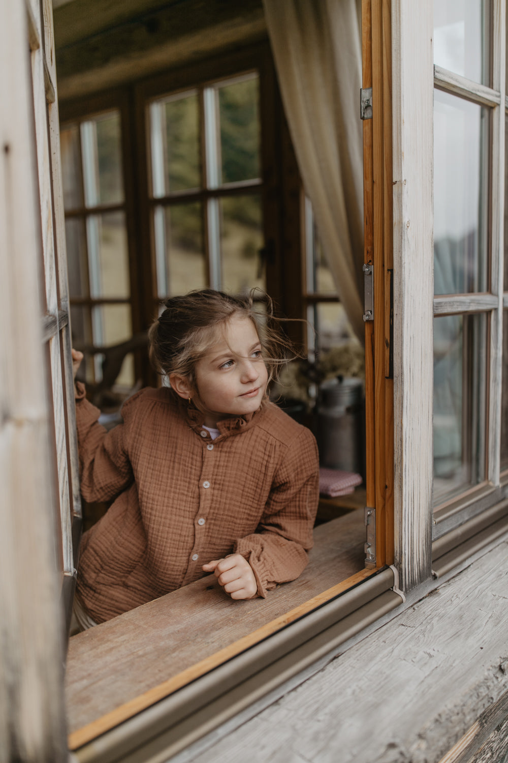 Muslin Blouse with Frill Collar for Girls 'pecan'