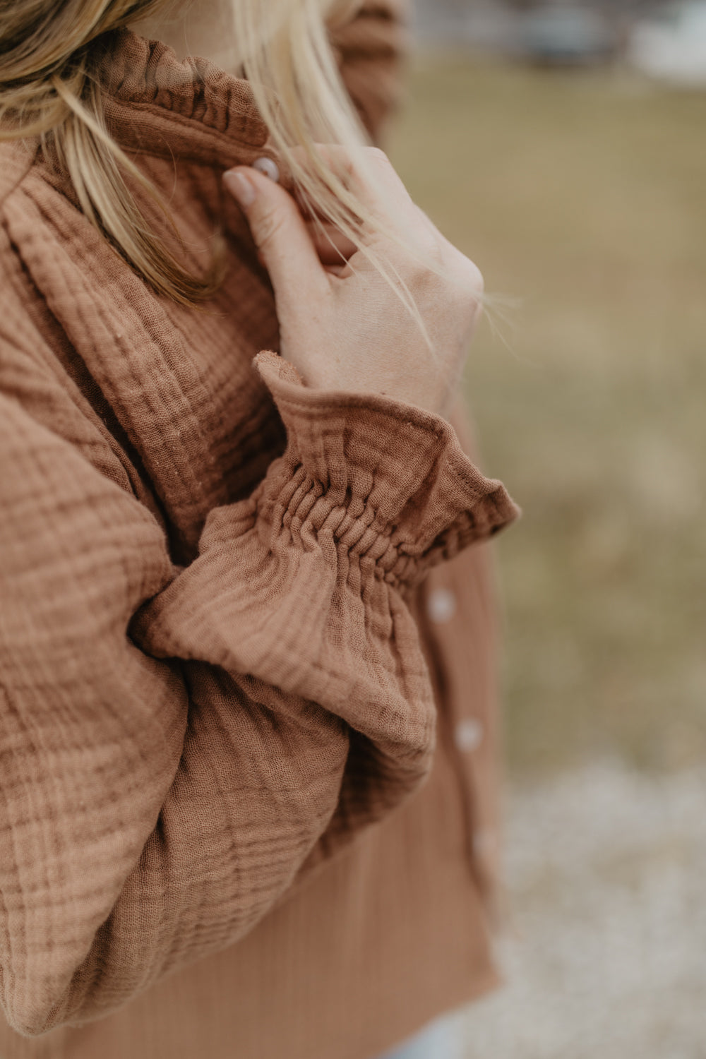 Mini-Me Muslin Blouse with Frill Collar for Women 'pecan'