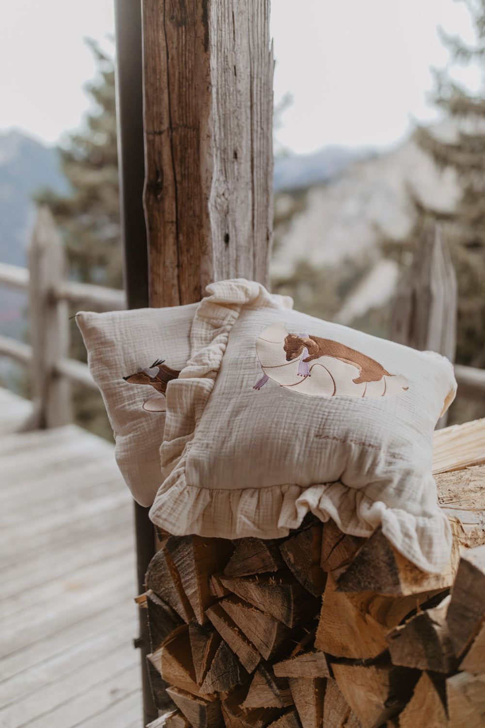 Muslin Cushion Cover 'Croissant Dog'