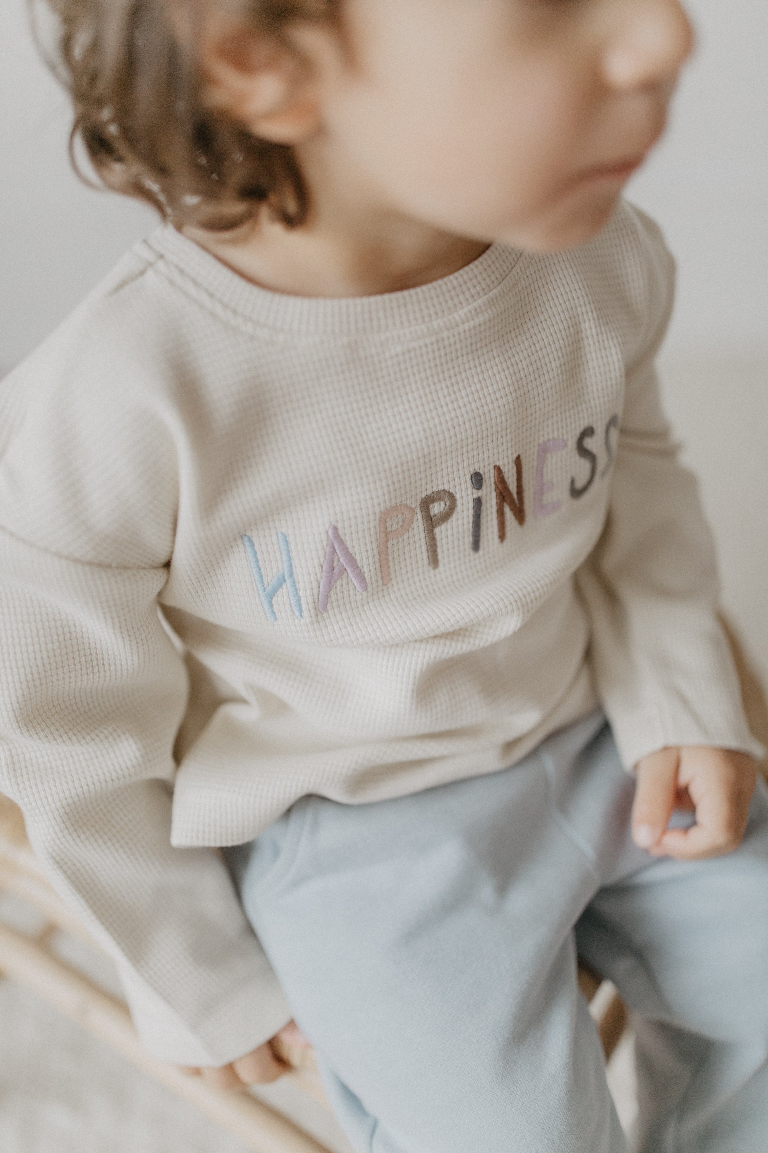 Longsleeve  'happiness' aus Waffle Piqué