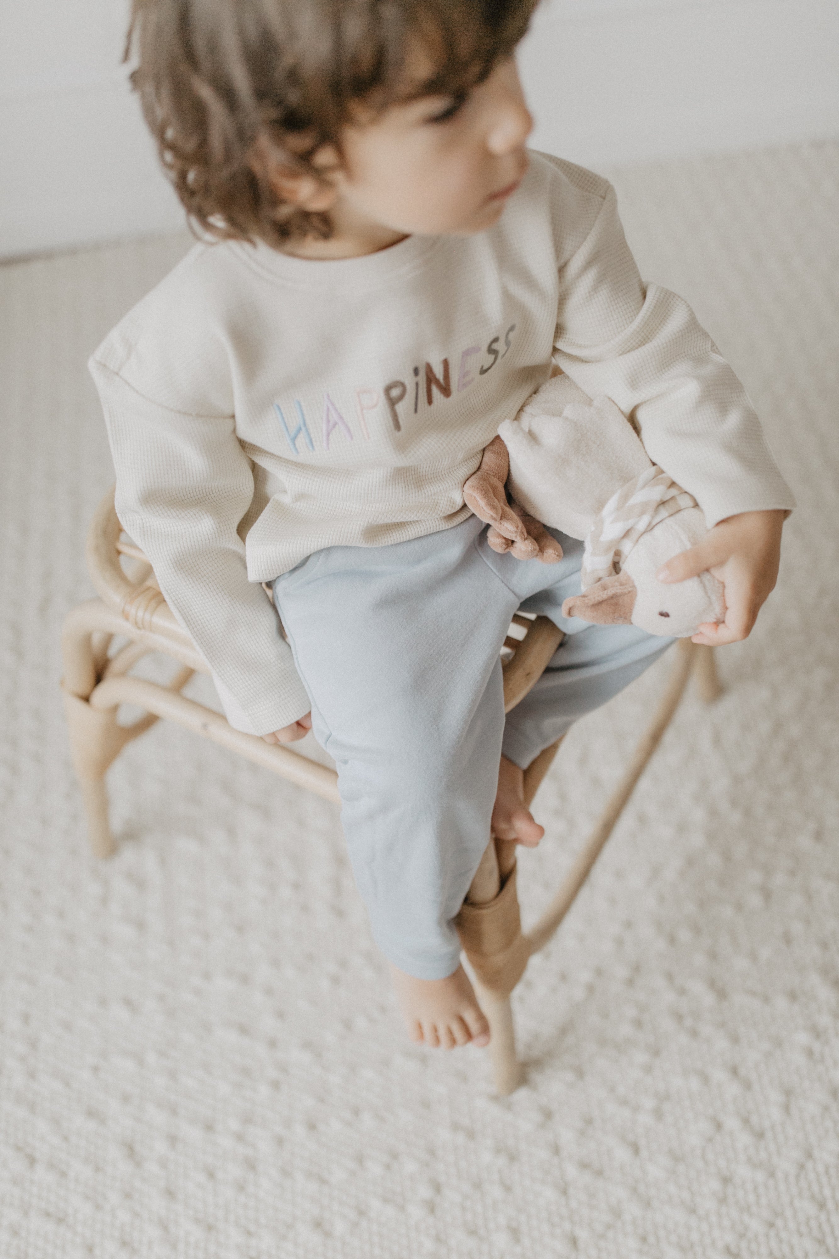 Longsleeve  'happiness' aus Waffle Piqué