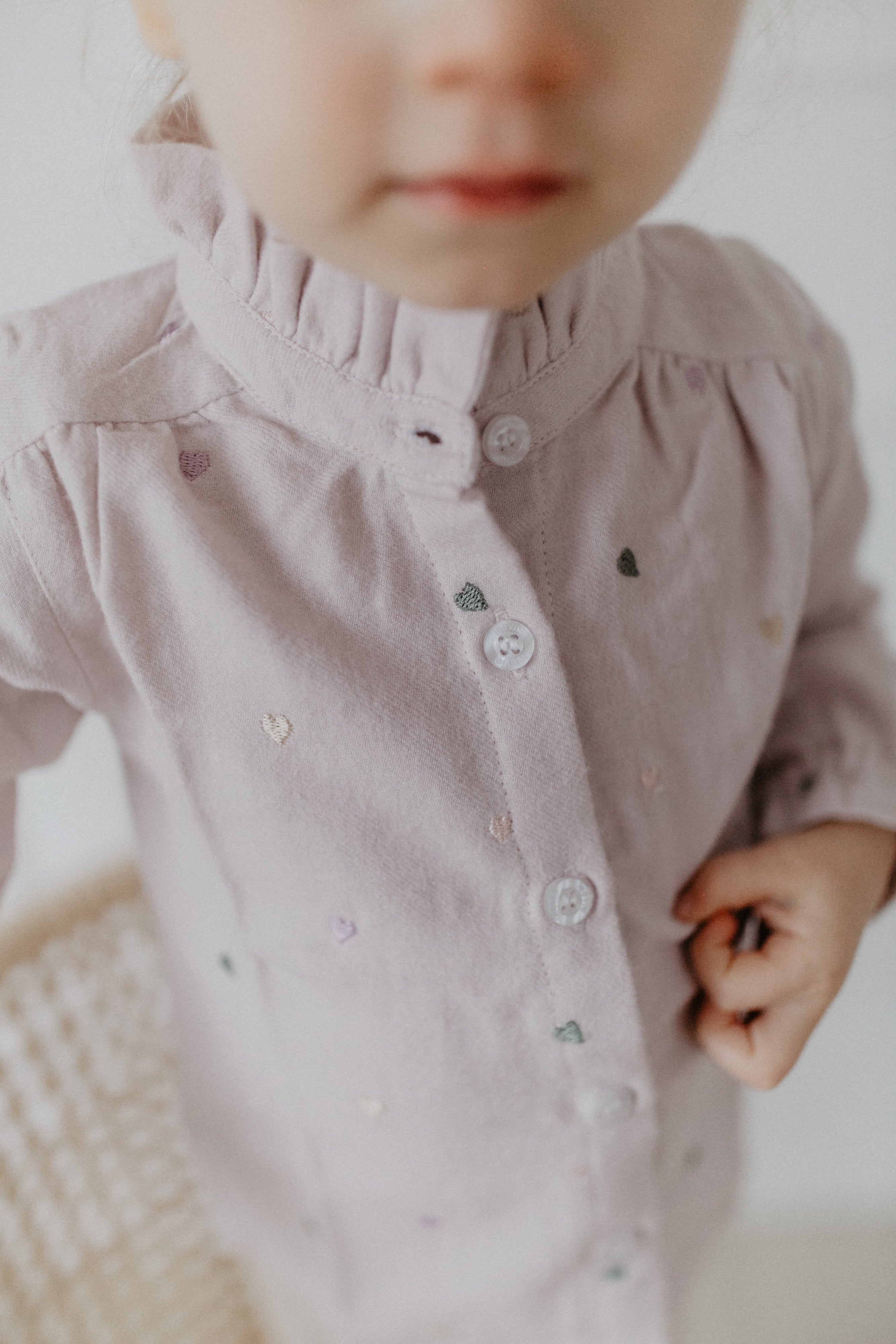 Flanellbluse mit Herzchen-Stickerei und Stehkragen 'lavender'
