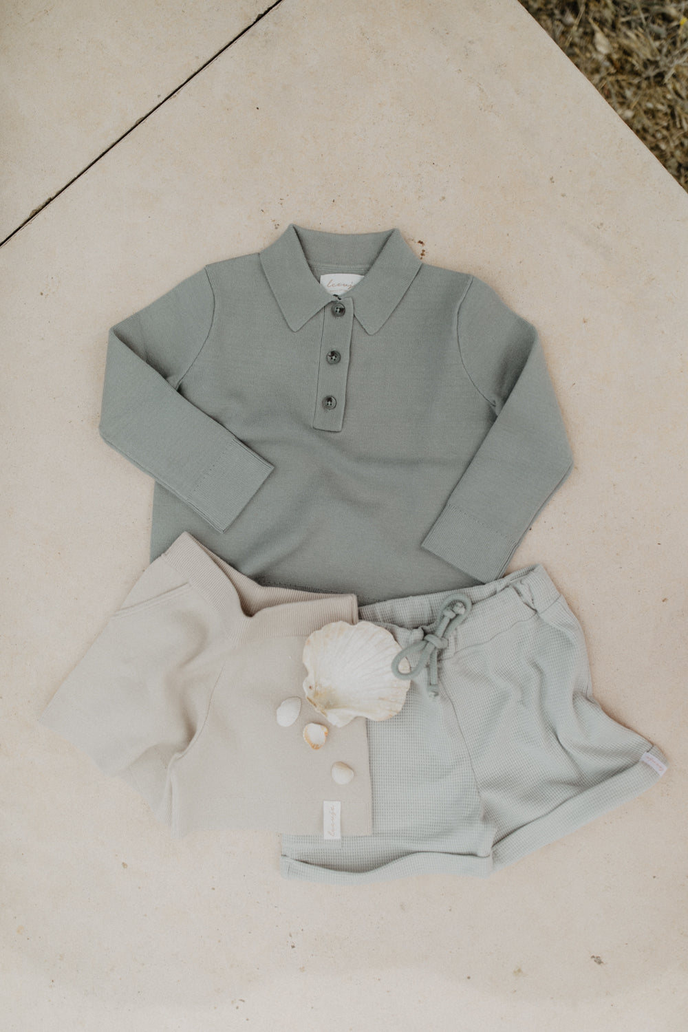 Waffle-Knit Shorts 'Soft Green' with Cargo Pocket