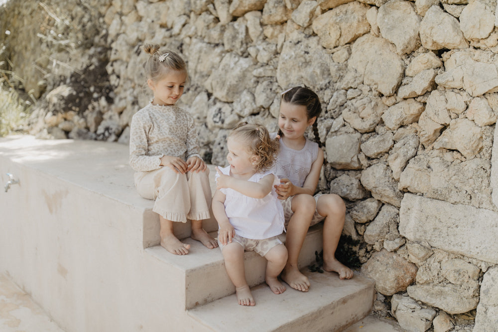 Wide Frill Hem Trousers in Linen Optic 'Cappucino'