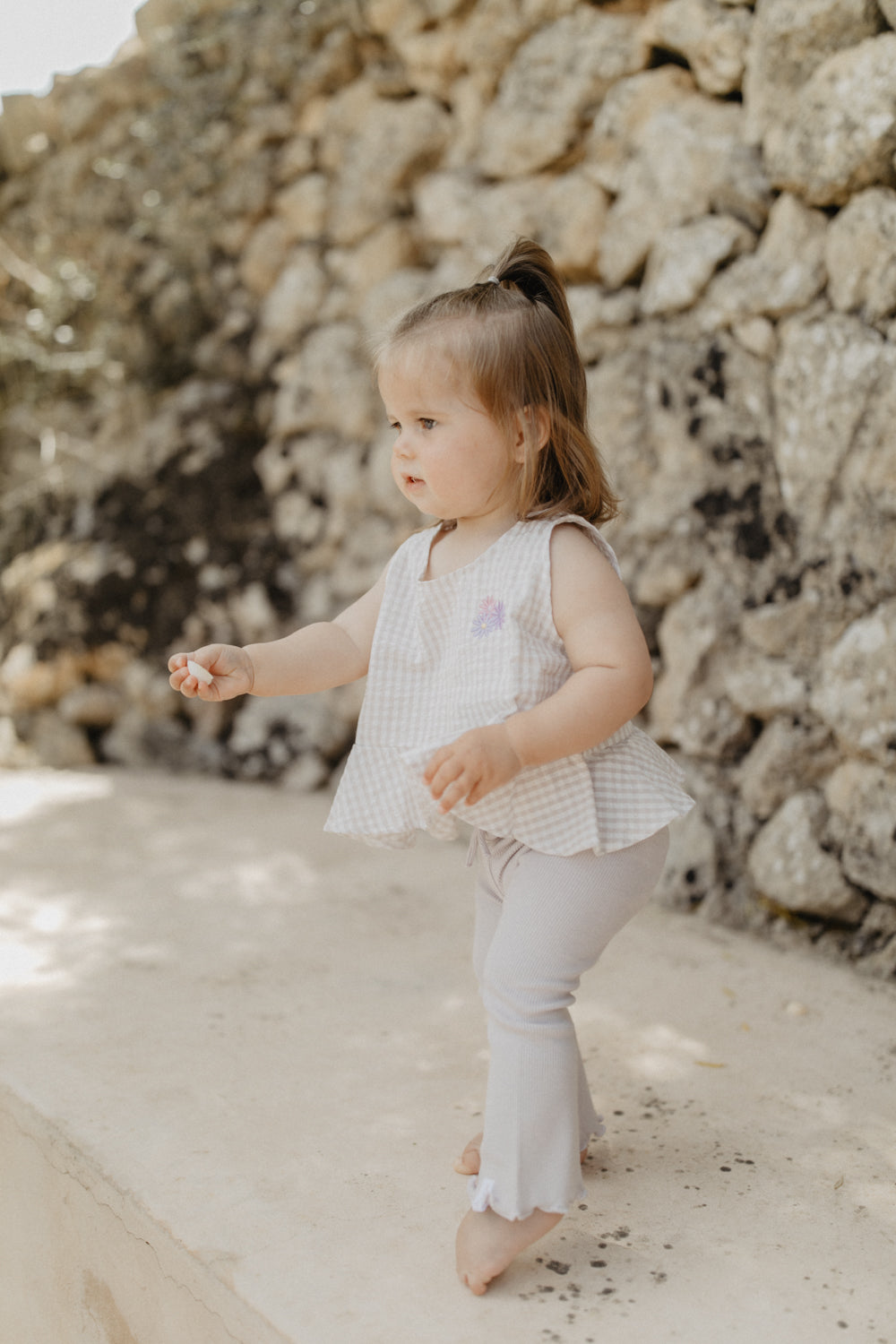 Frill Hem Gingham Top ‘Flowers’