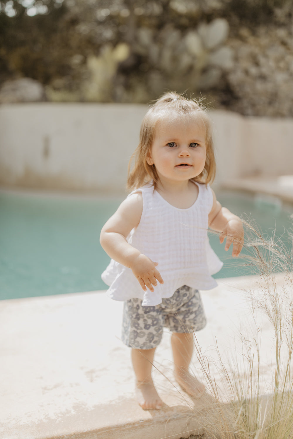Smocked Linen Shorts ‘Blue Flowers’