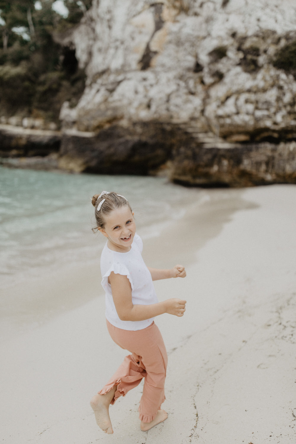 Wide Frill Hem Trousers in Linen Optic 'Terracotta'