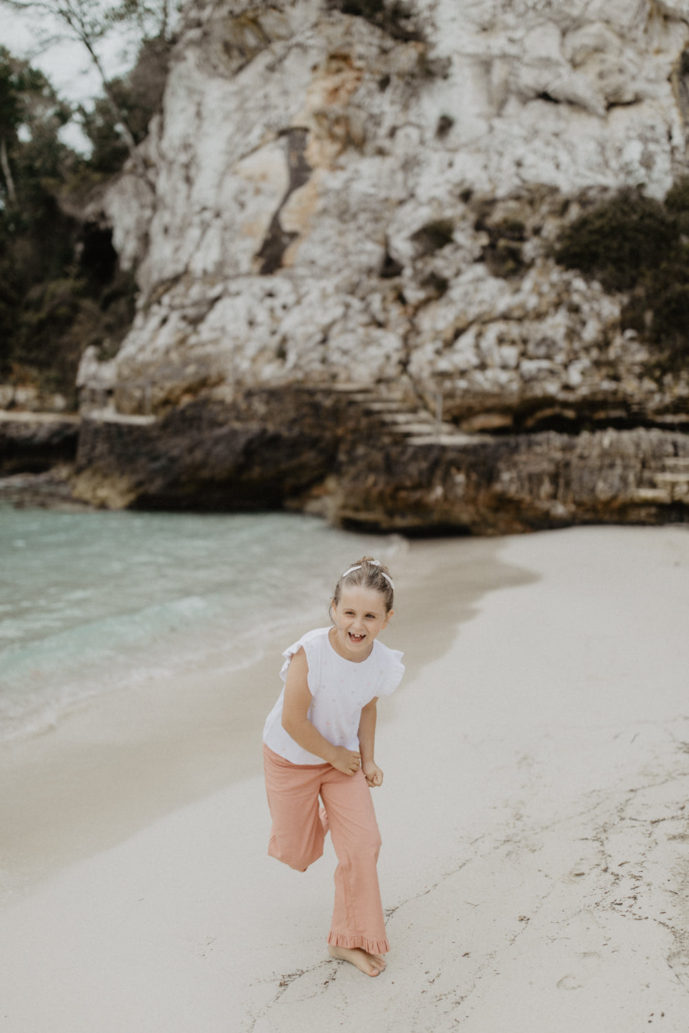 Wide Frill Hem Trousers in Linen Optic 'Terracotta'