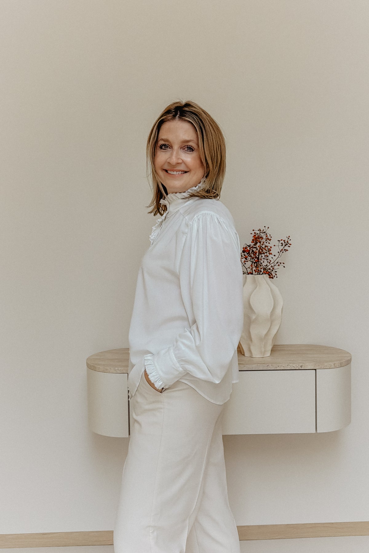 Blouse met ruches | Wit