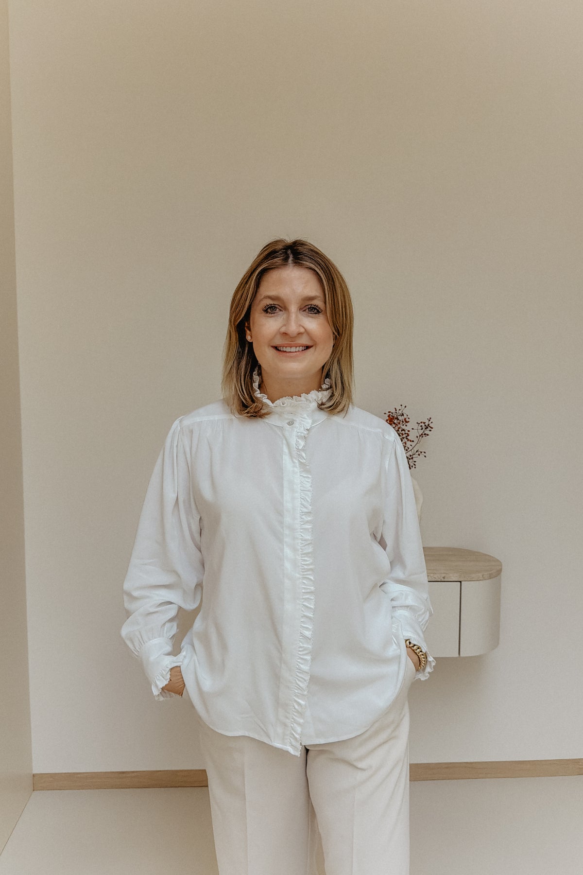 Blouse met ruches | Wit