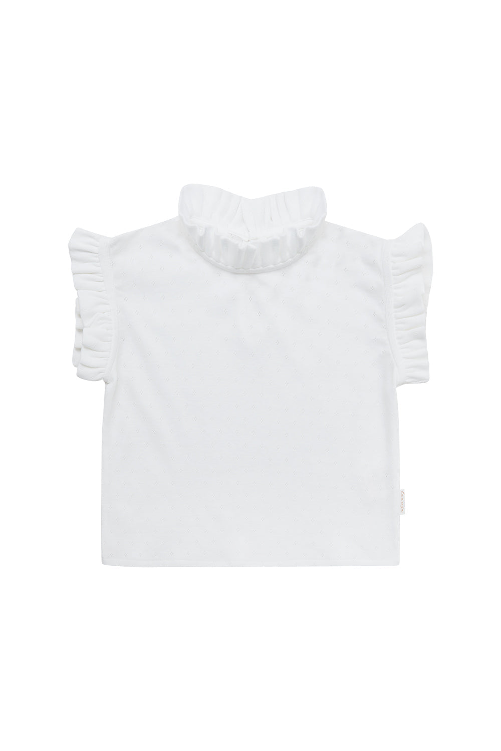 Pointelle top 'white' with ruffled stand-up collar