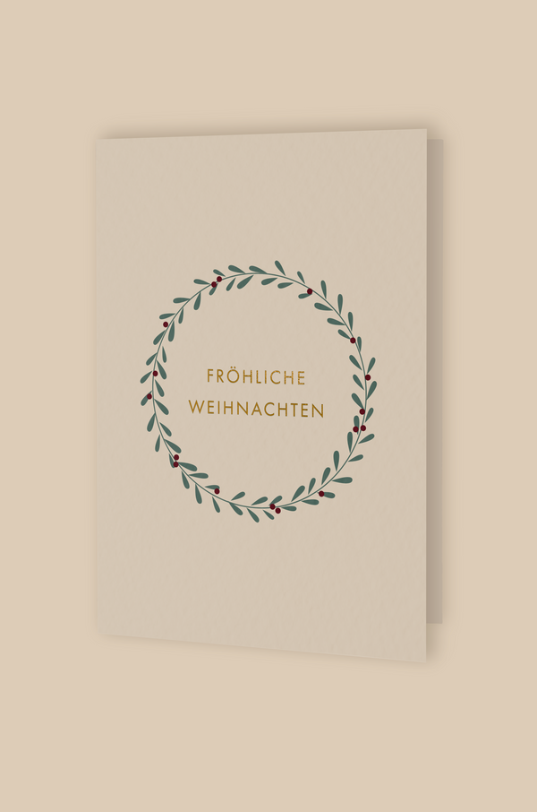 Greeting card wreath 'Fröhliche Weihnachten' with envelope