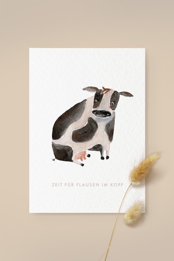 Postkarte Kuh "Zeit für Flausen im Kopf"