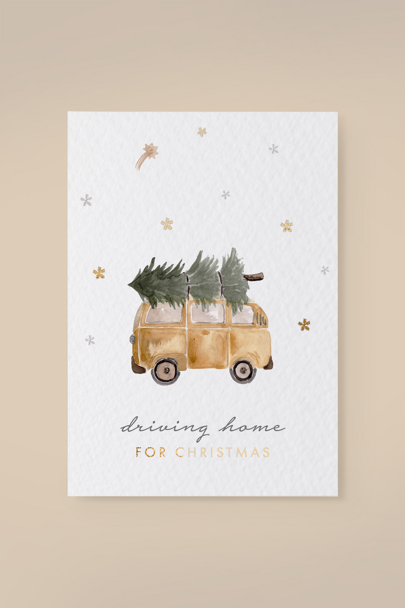 Postkarte Bus "driving home for christmas"