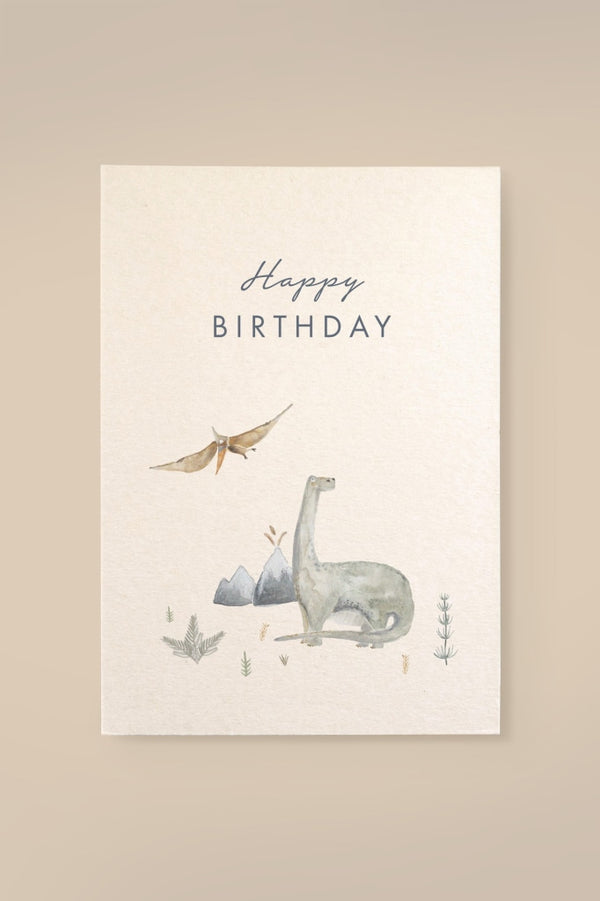 Karte Dino „Happy Birthday“ aus Holzschliffpappe
