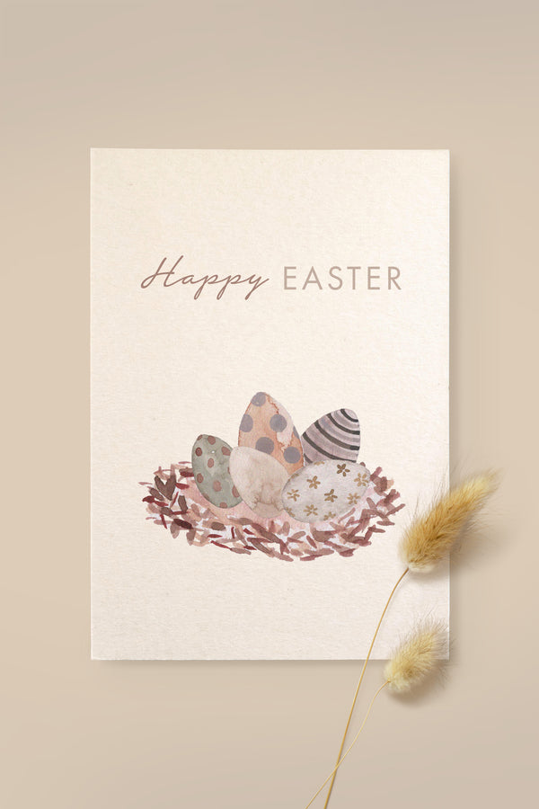Karte Osternest 'Happy Easter' aus Holzschliffpappe