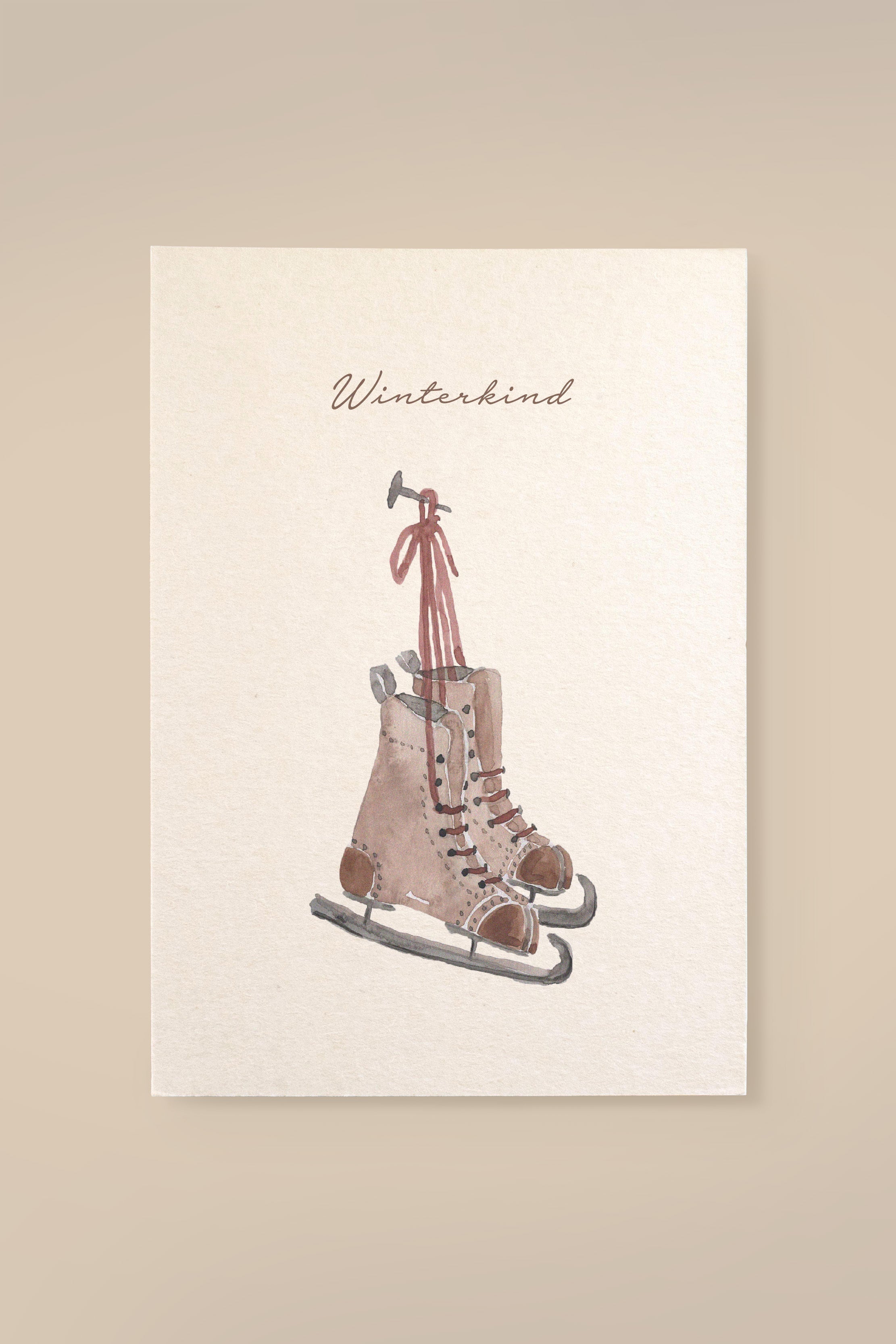 Karte Schlittschuhe "Winterkind" aus Holzschliffpappe