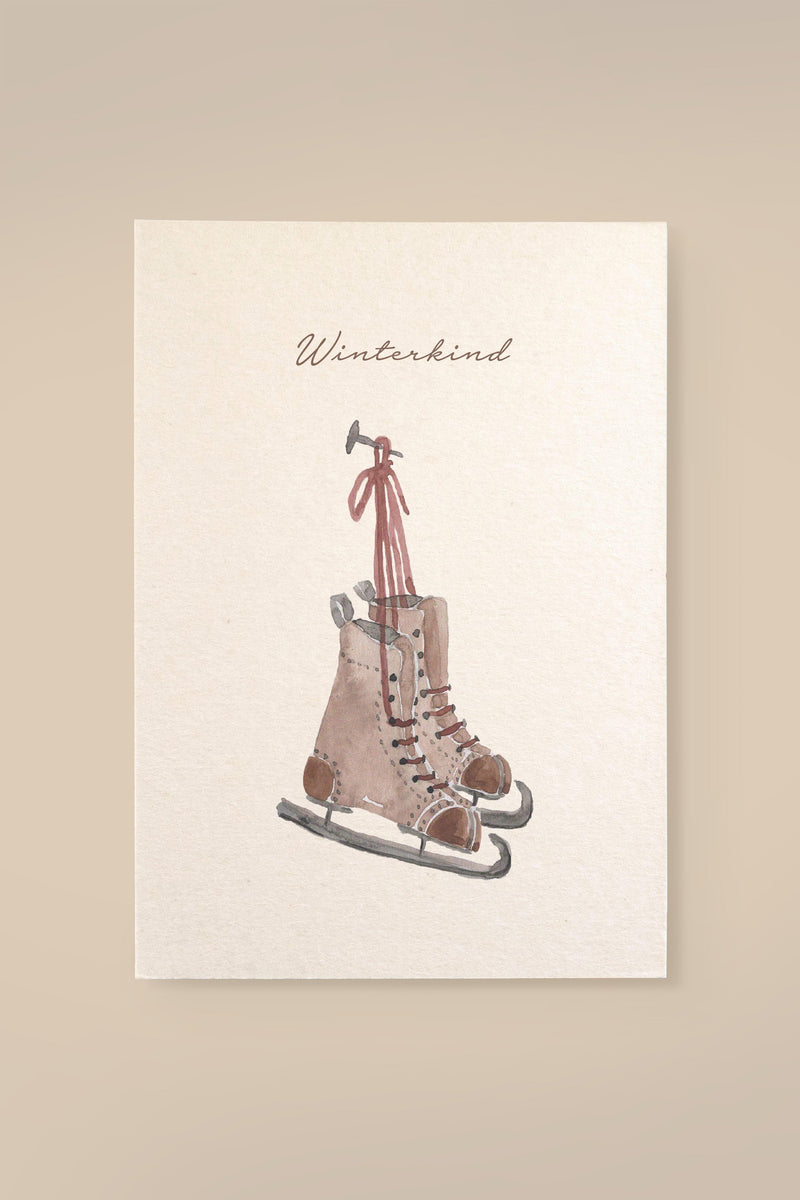 Karte Schlittschuhe "Winterkind" aus Holzschliffpappe