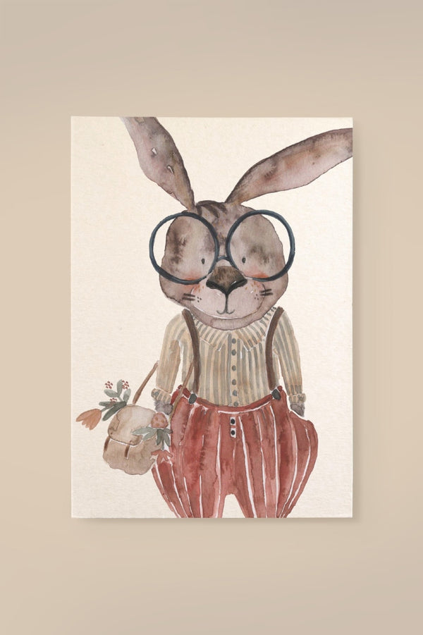 Karte Hase mit Brille aus Holzschliffpappe
