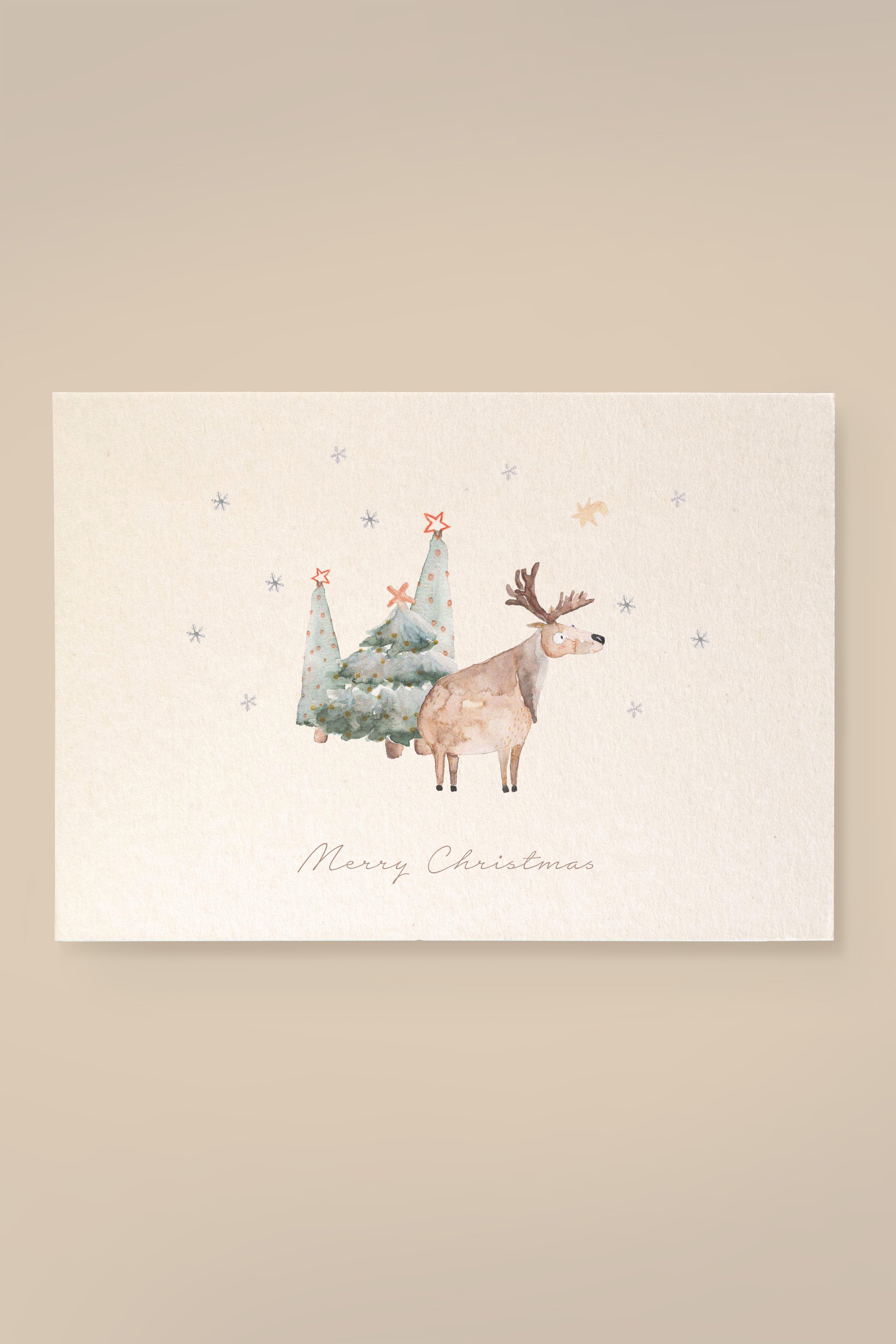 Wood Pulp Card Reindeer with Trees 'Merry Christmas'