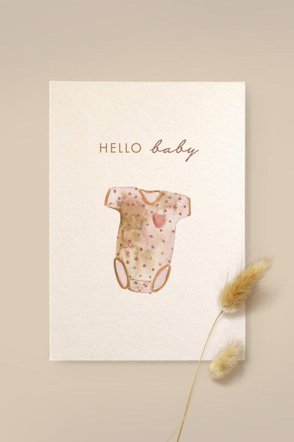 Karte Strampler 'Hello Baby' aus Holzschliffpappe