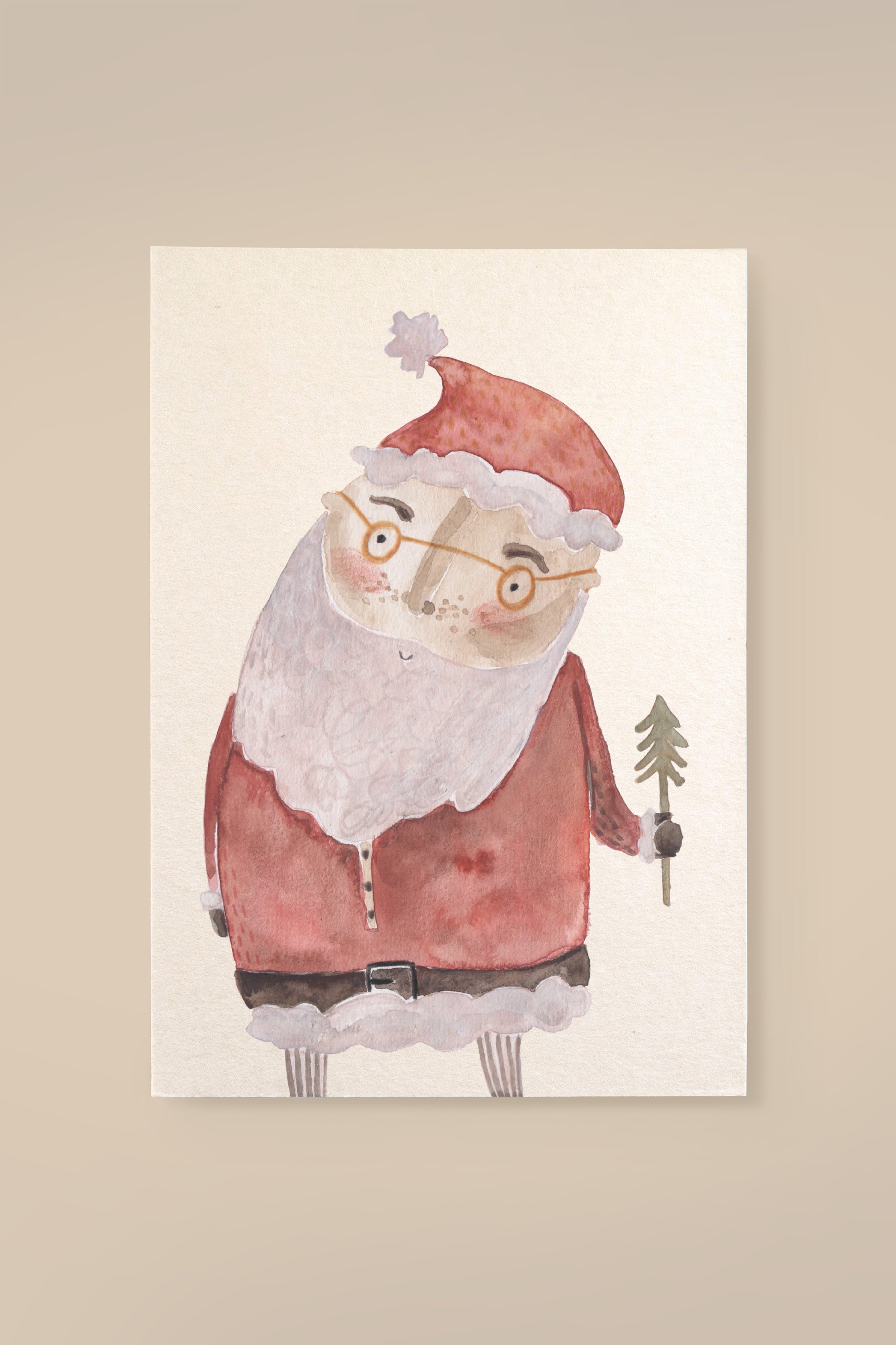 Wood Pulp Card Santa Illustration