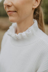 Mini-Me Strickpullover 'off-white' mit Rüschenkragen für Frauen